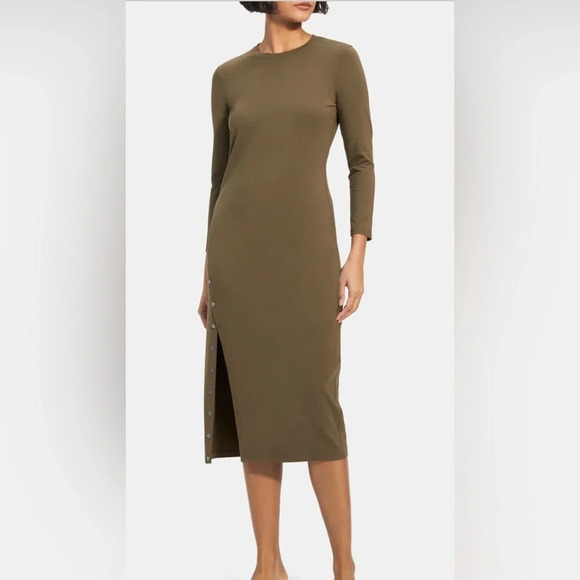 Theory 3/4 Sleeve Button Front Hem Midi Dress Ranmire Knit Modal  small - Picture 2 of 7